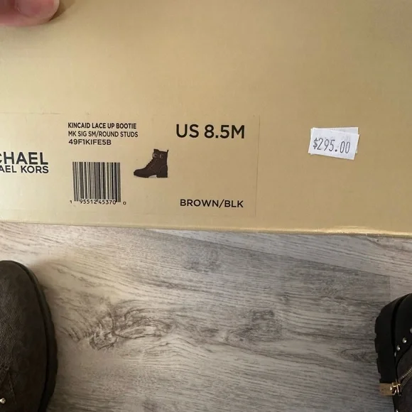 Michael Kors Kincaid Logo Studded Brown and Black Lace Up Boots - Picture 8 of 8